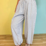 Striped Balloon Wide Leg Pants - White/Black - Lace and Grace Boutique