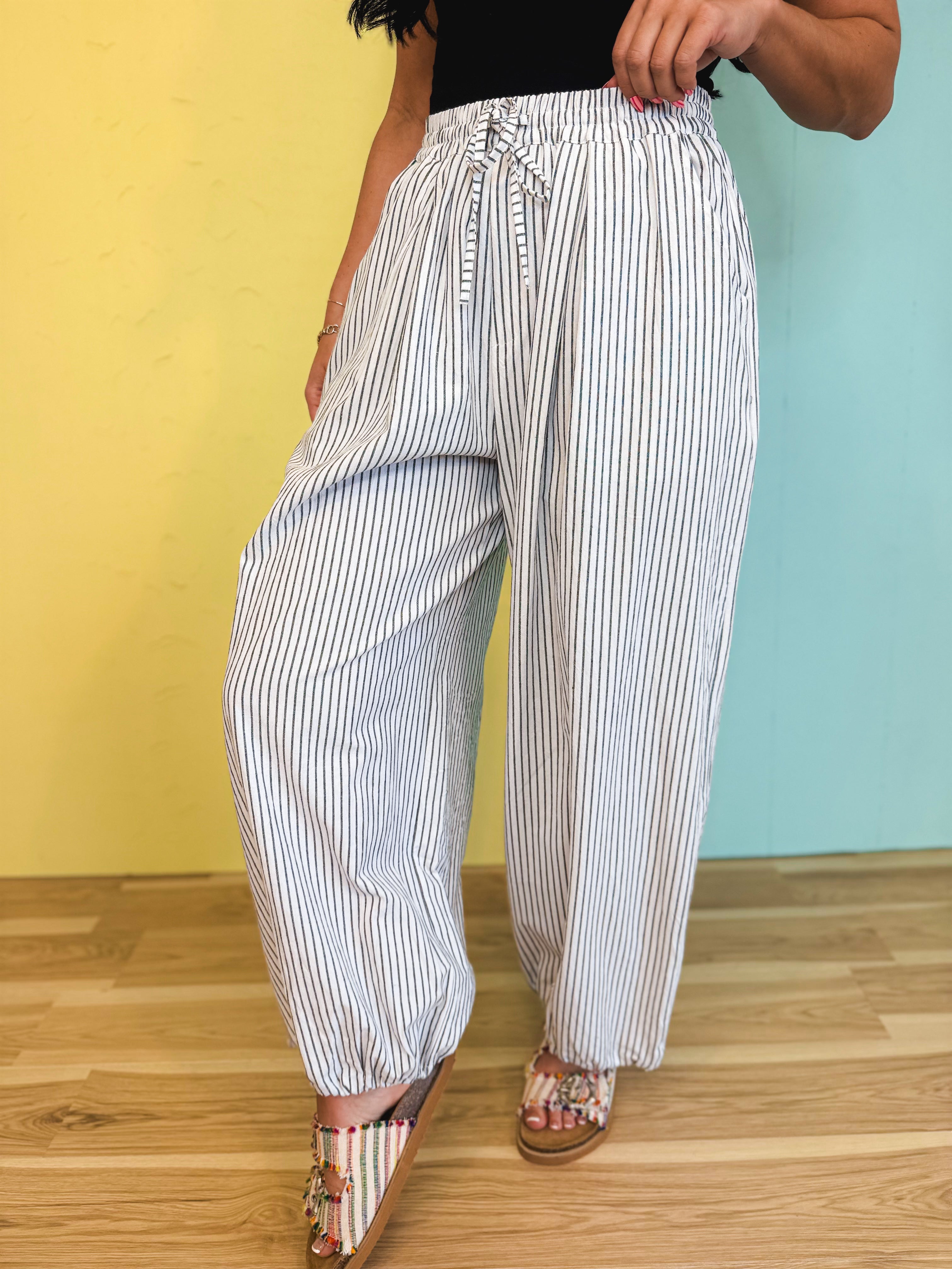 Striped Balloon Wide Leg Pants - White/Black - Lace and Grace Boutique
