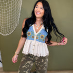 Oli & Hali Sunflower Embroidery Washed Denim Vest - Lace and Grace Boutique