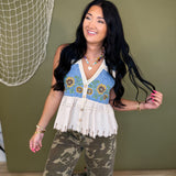 Oli & Hali Sunflower Embroidery Washed Denim Vest - Lace and Grace Boutique