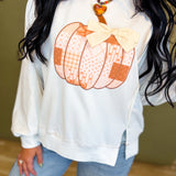 Patchwork Pumpkin Bow Patch Sweatshirt - White