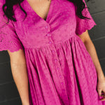 Cotton Eyelet Button Down Midi Dress - Electric Fuschia - Lace and Grace Boutique