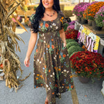 Wildflower Printed Smocked Maxi Dress - Mocha - Lace and Grace Boutique