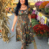 Wildflower Printed Smocked Maxi Dress - Mocha - Lace and Grace Boutique