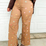 Pastel Polka Dot Cropped Wide Leg Jean - Mocha Multi - Lace and Grace Boutique