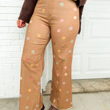 Pastel Polka Dot Cropped Wide Leg Jean - Mocha Multi - Lace and Grace Boutique