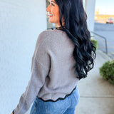 Simply Southern Flying Duck Scalloped Edge Knit Sweater - Grey - Lace and Grace Boutique