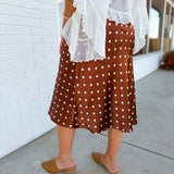 Polka Dot Chain Link Printed Satin Midi Skirt - Brown