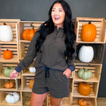 Soft Brushed Pinstripe Pullover & Shorts Set - Midnight - Lace and Grace Boutique