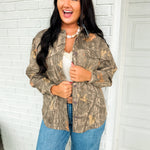 Camo Print Denim Collar Button Up Shacket - Grey Multi - Lace and Grace Boutique