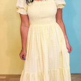 Smocked Eyelet Lace Maxi Dress - Lemon Water - Lace and Grace Boutique