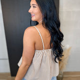 Ruffle Striped Tank Top - Taupe