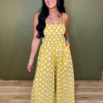 Polka Dot Print Smocked Detail Jumpsuit - Yellow - Lace and Grace Boutique