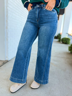 Mica High Rise Wide Leg Panel Denim Jeans - Medium - Lace and Grace Boutique