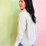 Oversized Striped Button Down Top - Sage - Lace and Grace Boutique