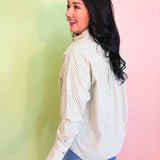 Oversized Striped Button Down Top - Sage - Lace and Grace Boutique