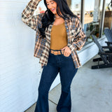 Oversized Mixed Plaid Button Down Flannel Shirt - Oat - Lace and Grace Boutique