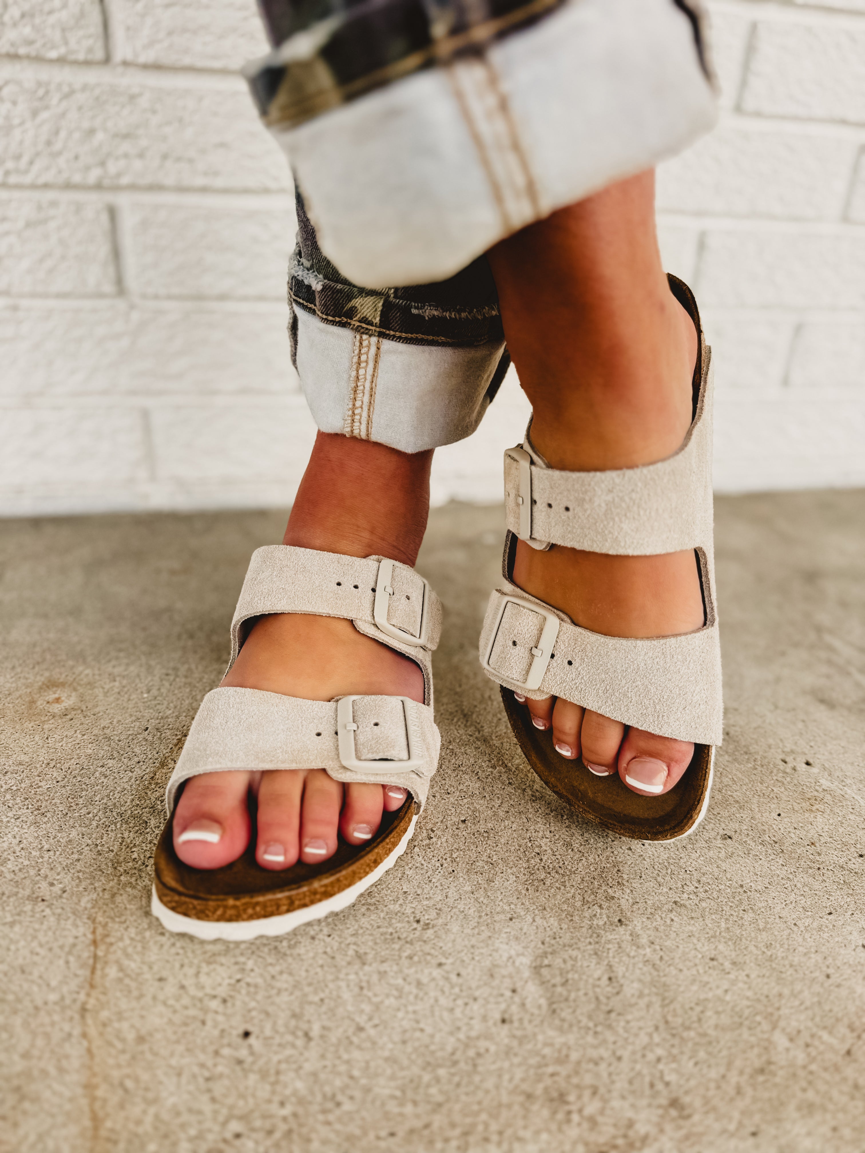 Birkenstock Arizona Suede Leather Sandal - Oyster - Lace and Grace Boutique