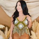 The One For Me Crochet & Fringe Tank - Olive