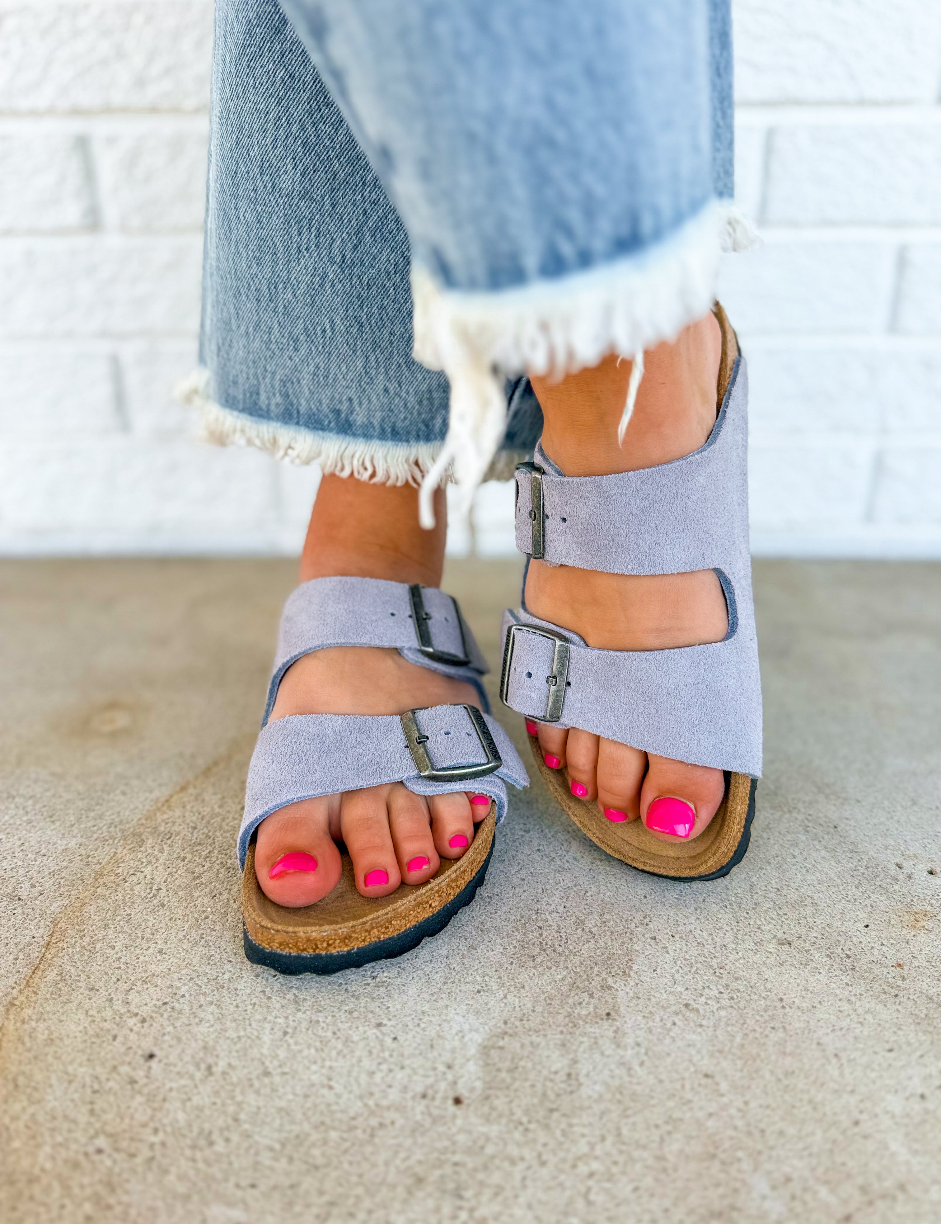 Birkenstock Arizona Suede Leather Sandal - Lavender Sky - Lace and Grace Boutique