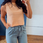 Striped Cotton Knit Tank Top - Coral - Lace and Grace Boutique