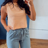 Striped Cotton Knit Tank Top - Coral - Lace and Grace Boutique
