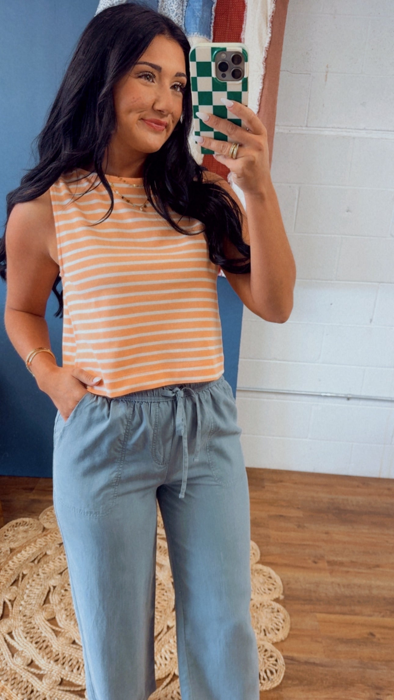 Striped Cotton Knit Tank Top - Coral - Lace and Grace Boutique