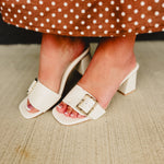 The Glendale Bamboo Buckle Heel - White - Lace and Grace Boutique