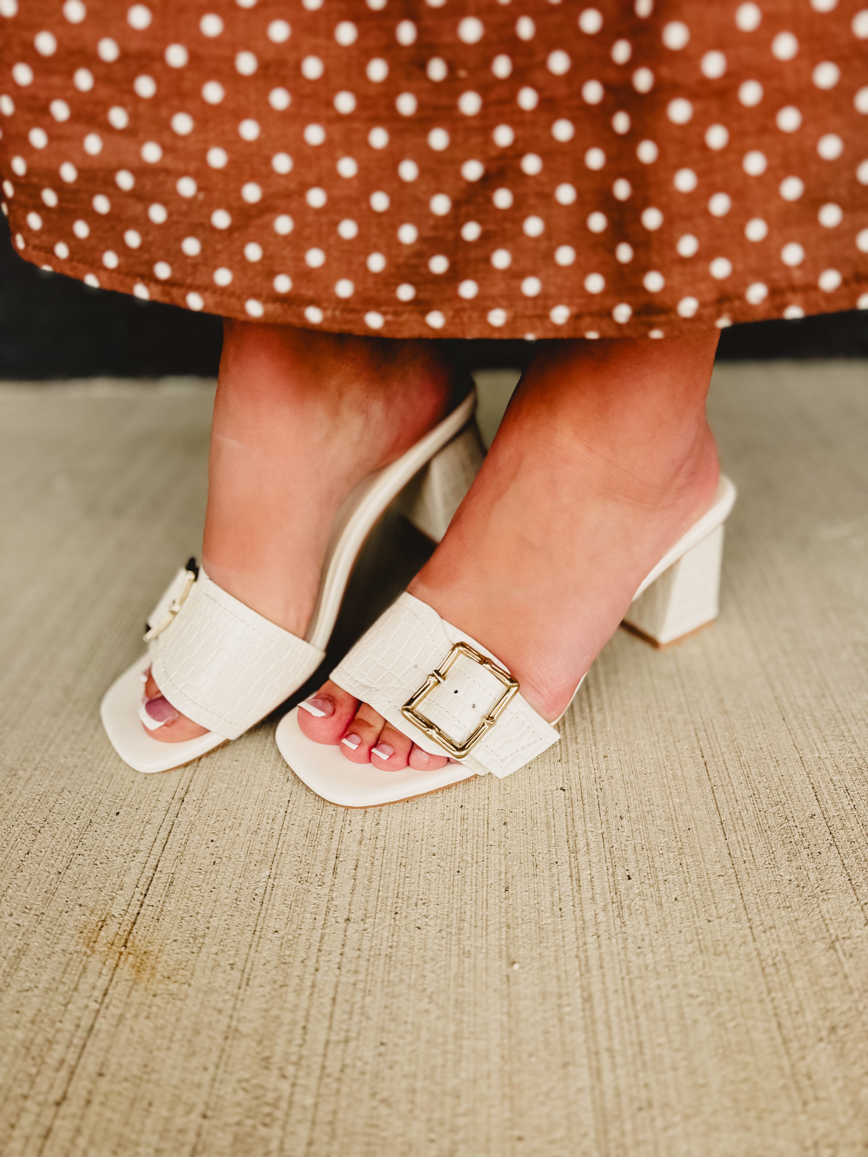 The Glendale Bamboo Buckle Heel - White - Lace and Grace Boutique