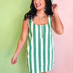 Striped Cotton Mini Tank Dress - Green/White - Lace and Grace Boutique