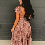 Floral Front Tie Tiered Midi Dress - Mauve - Lace and Grace Boutique