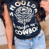 Shoulda Been A Cowboy Muscle Tank Top - Black - Lace and Grace Boutique