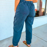Mineral Washed Cargo Jogger Pants - Navy