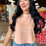 Striped Cotton Knit Tank Top - Coral - Lace and Grace Boutique