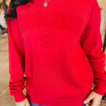 Ohio State Embossed Crewneck Sweatshirt - Red - Lace and Grace Boutique