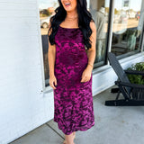 Burnout Velvet Spaghetti Strap Midi Dress - Burgundy - Lace and Grace Boutique
