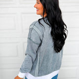 Fleece Acid Washed Contrast Trim Pullover - Ash Jade