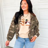Camouflage Corduroy Contrast Bomber Jacket