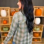 Plaid Button Up Flannel Shirt - Olive - Lace and Grace Boutique