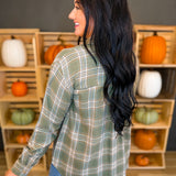 Plaid Button Up Flannel Shirt - Olive - Lace and Grace Boutique