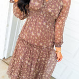 Smocked Floral Ruffle Detail Maxi Dress - Chestnut