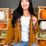 Corduroy Contrast Button Up Barn Jacket - Camel
