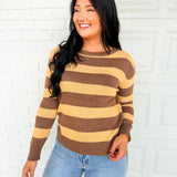 Wide Striped Lightweight Sweater - Mocha