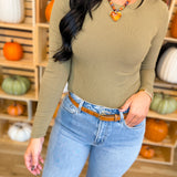 Basic Ribbed Crewneck Long Sleeve Top - Dark Olive - Lace and Grace Boutique