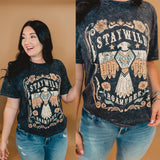 Stay Wild Roam Free Graphic Tee - Black Mineral Wash - Lace and Grace Boutique