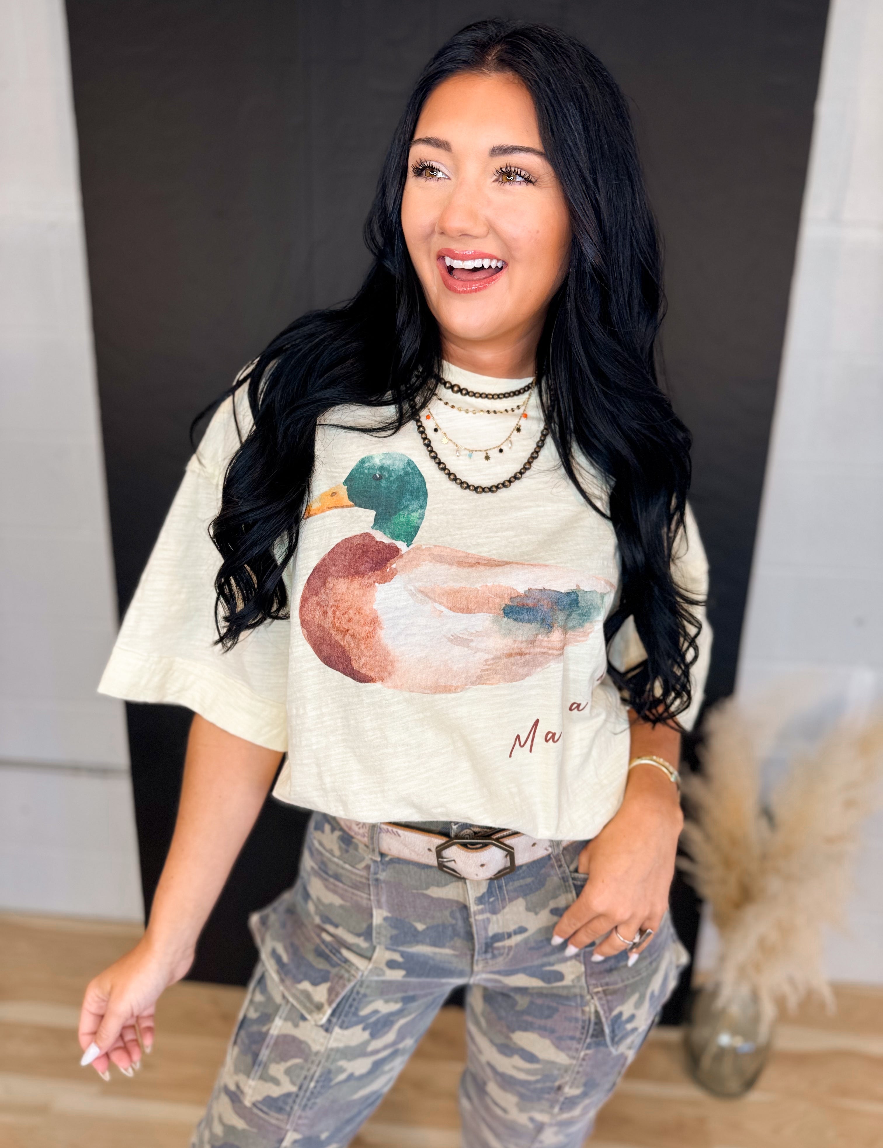 Mallard Duck Oversized T-Shirt - Cream - Lace and Grace Boutique