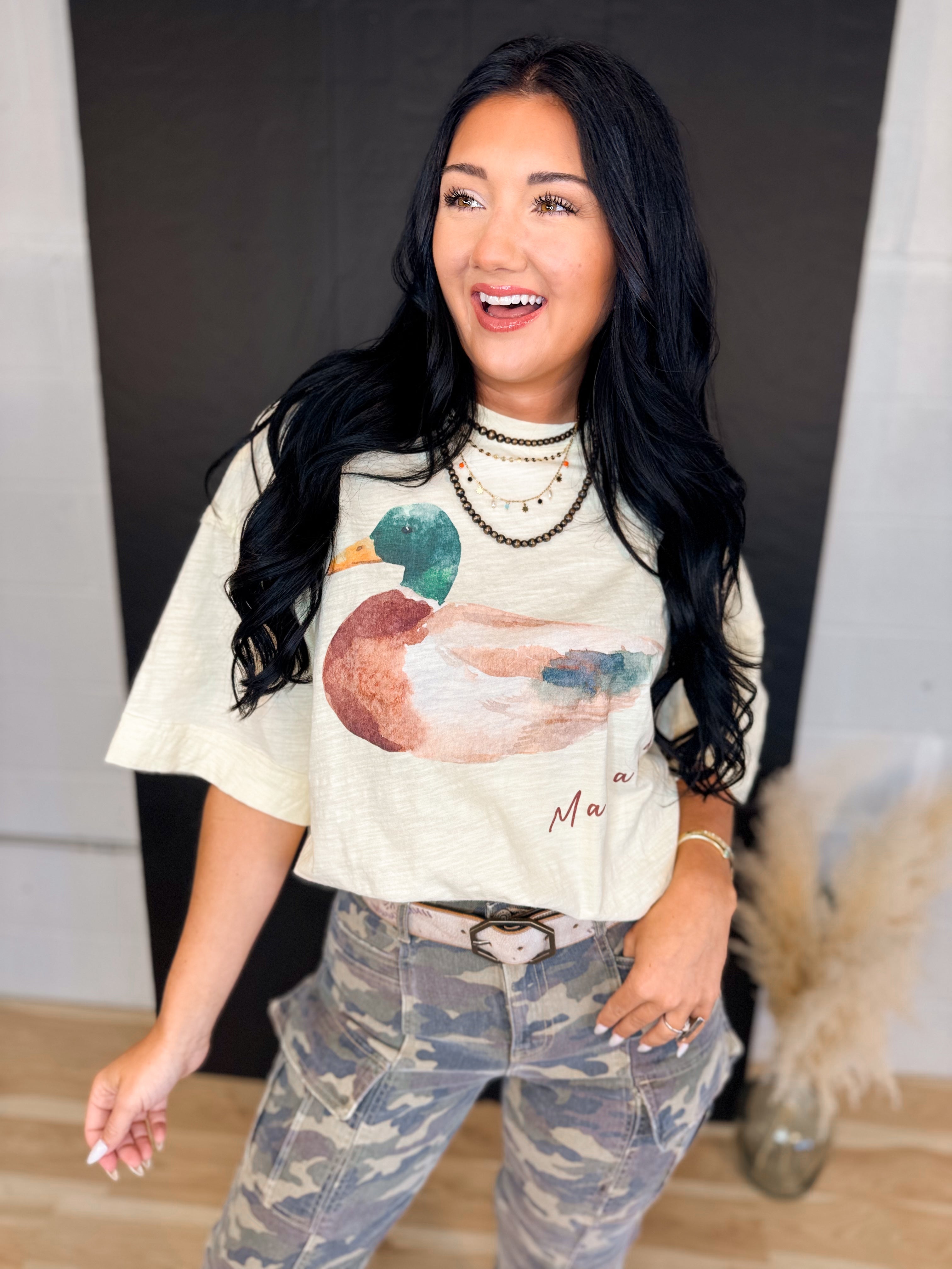 Mallard Duck Oversized T-Shirt - Cream - Lace and Grace Boutique