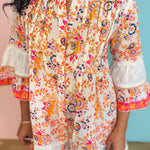 POL Paisley Beaded Mandarin Dress - Ivory/Orange Multi - Lace and Grace Boutique