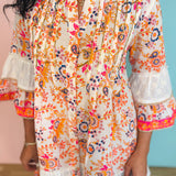 POL Paisley Beaded Mandarin Dress - Ivory/Orange Multi - Lace and Grace Boutique