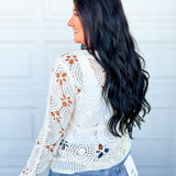 Floral Crochet Open Knit Top - Natural